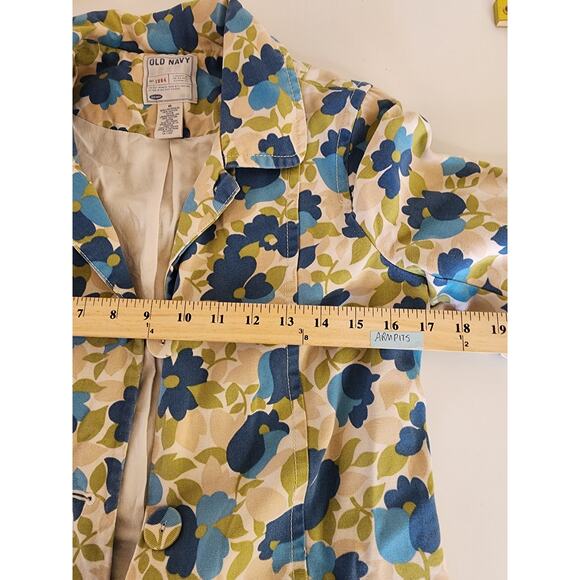 OLD NAVY Blue Green Floral Retro Vintage Button Up Jacket Coat SZ XS - Picture 5 of 6